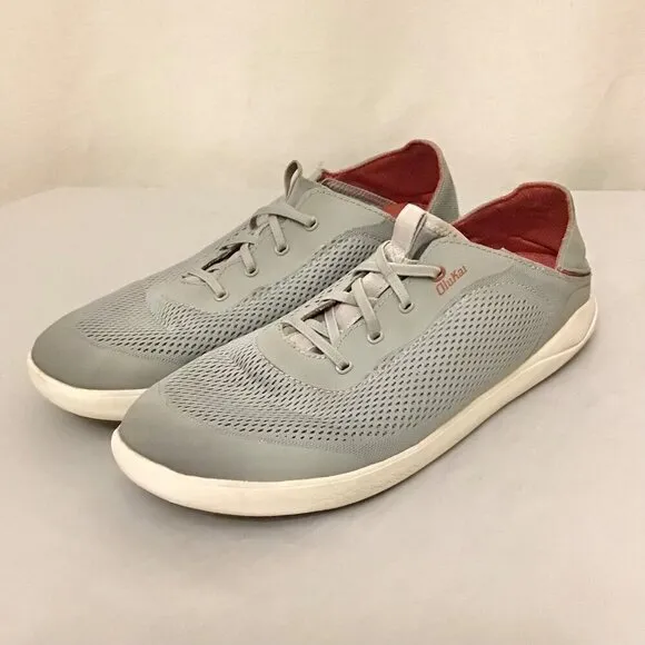 OluKai 12 Men's Moku Pae Shoes Sneakers Gray Red Slip Ons