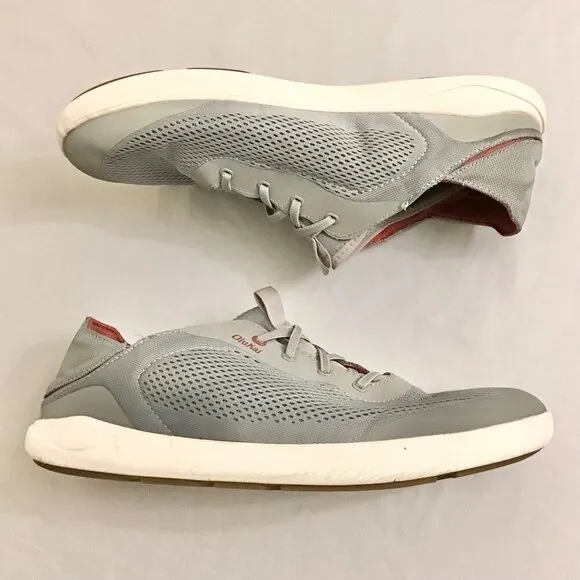 OluKai 12 Men's Moku Pae Shoes Sneakers Gray Red Slip Ons