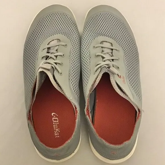 OluKai 12 Men's Moku Pae Shoes Sneakers Gray Red Slip Ons