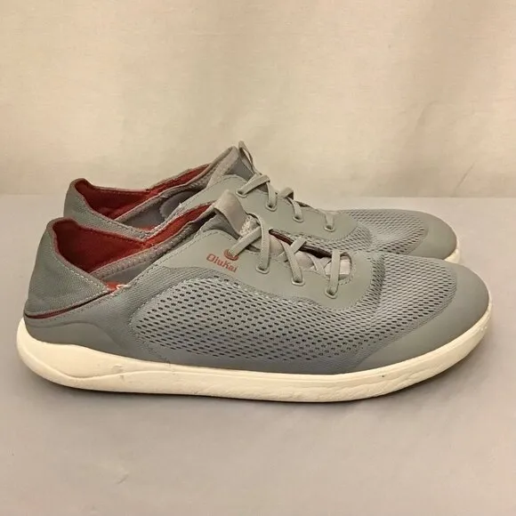 OluKai 12 Men's Moku Pae Shoes Sneakers Gray Red Slip Ons