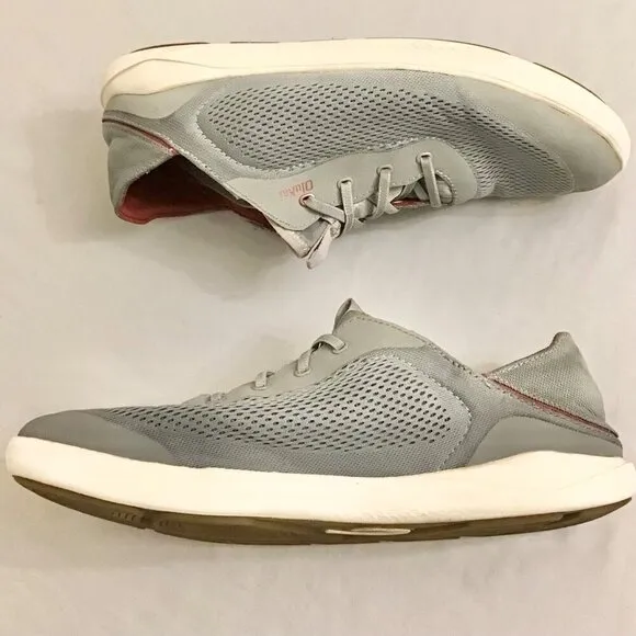 OluKai 12 Men's Moku Pae Shoes Sneakers Gray Red Slip Ons