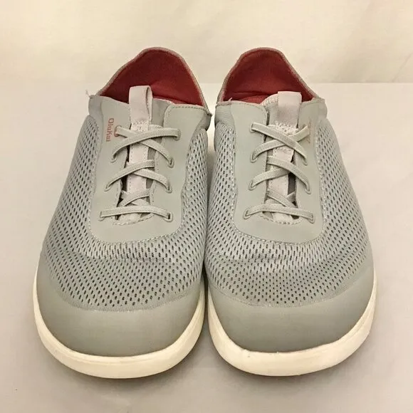 OluKai 12 Men's Moku Pae Shoes Sneakers Gray Red Slip Ons