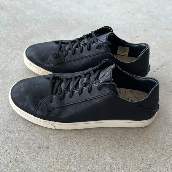 Olukai Kahu Pahaha Shoes Black Leather Low Top Casual Sneakers Men’s Size 12