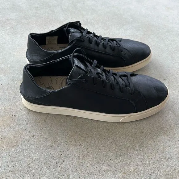 Olukai Kahu Pahaha Shoes Black Leather Low Top Casual Sneakers Men’s Size 12