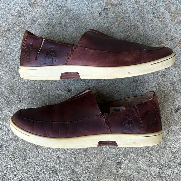 Olukai Kama’aina Mens Sz 9 Leather Slip On Loafer Casual Shoes
