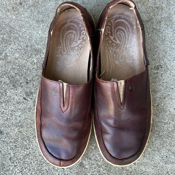 Olukai Kama’aina Mens Sz 9 Leather Slip On Loafer Casual Shoes