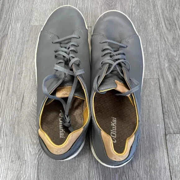 Olukai Lae'ahi Li 'Ili Leather Lace Up Shoes Sneakers Gray Mens Size 14