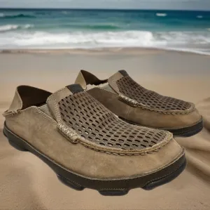 Olukai Mens Moloa Aho Slip On Shoes Sz 8.5 Tan Nubuck Casual Comfort Breathable