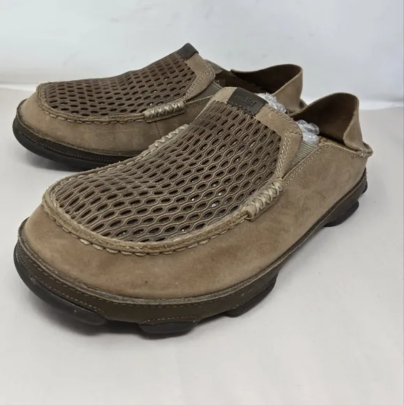 Olukai Mens Moloa Aho Slip On Shoes Sz 8.5 Tan Nubuck Casual Comfort Breathable