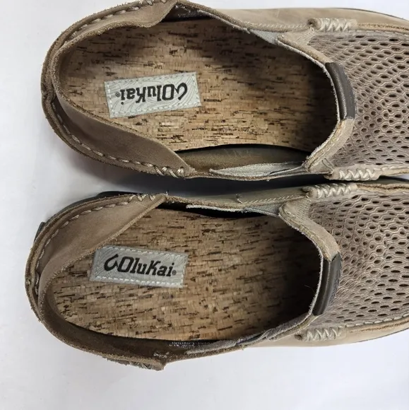 Olukai Mens Moloa Aho Slip On Shoes Sz 8.5 Tan Nubuck Casual Comfort Breathable