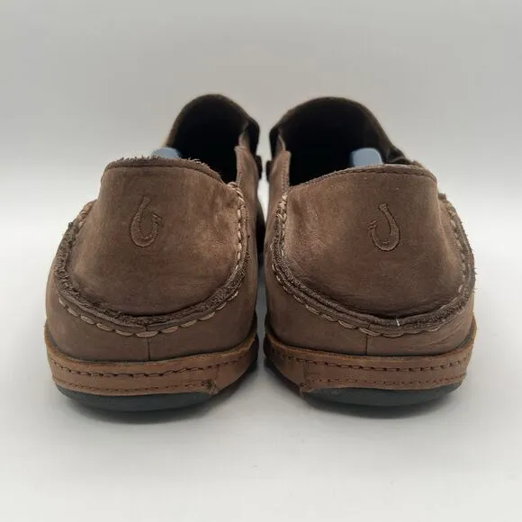 OLUKAI Moloā Men’s Leather Slip On Shoes Waxed Leather Brown Ray/Toffee Size 11