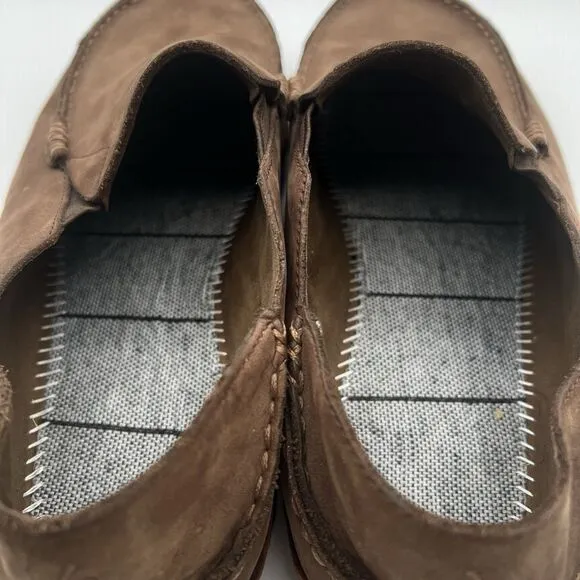 OLUKAI Moloā Men’s Leather Slip On Shoes Waxed Leather Brown Ray/Toffee Size 11