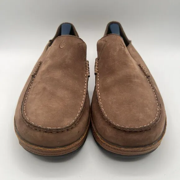 OLUKAI Moloā Men’s Leather Slip On Shoes Waxed Leather Brown Ray/Toffee Size 11