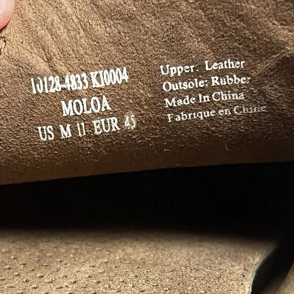 OLUKAI Moloā Men’s Leather Slip On Shoes Waxed Leather Brown Ray/Toffee Size 11