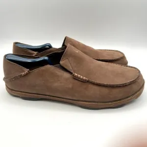 OLUKAI Moloā Men’s Leather Slip On Shoes Waxed Leather Brown Ray/Toffee Size 11