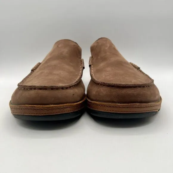OLUKAI Moloā Men’s Leather Slip On Shoes Waxed Leather Brown Ray/Toffee Size 11