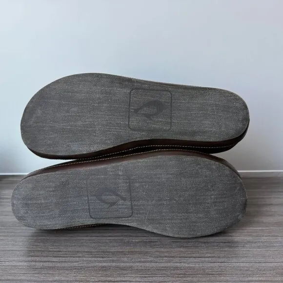 OluKai Moloa Men’s Nubuck Slipper Loafers Shoes $140 in Dark Wood