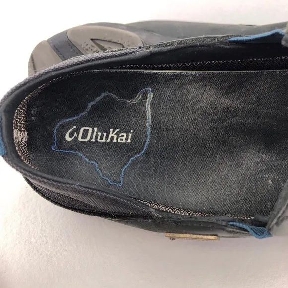 OluKai Na'i WP Black Leather Slip on Shoes 11