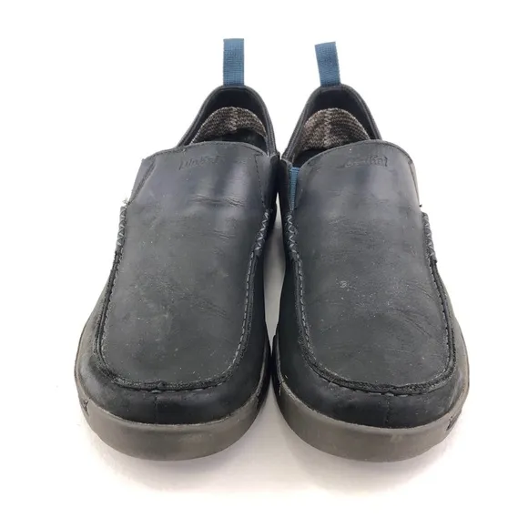 OluKai Na'i WP Black Leather Slip on Shoes 11