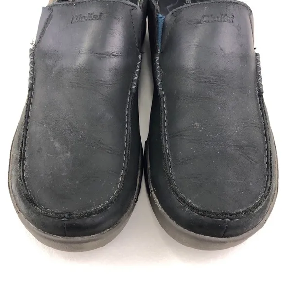 OluKai Na'i WP Black Leather Slip on Shoes 11