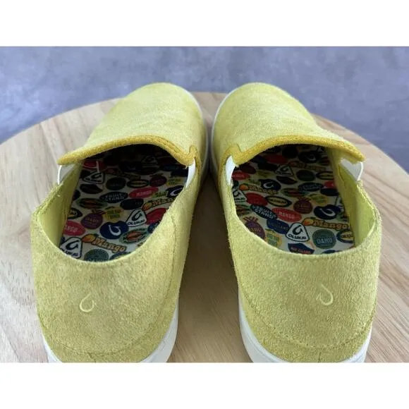OluKai Pehuea Slip On Sneakers Women's Suede Yellow Mustard Size 9