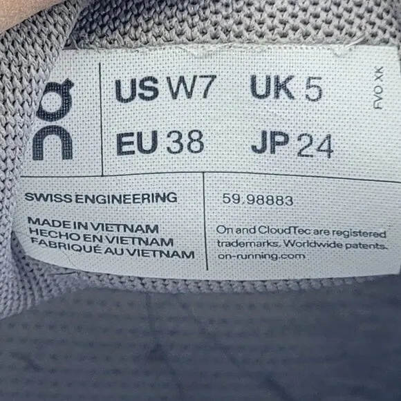 ON Cloud 5 Zinc Shell Womens 7 Gray Athletic Shoes Lightweight Breathable