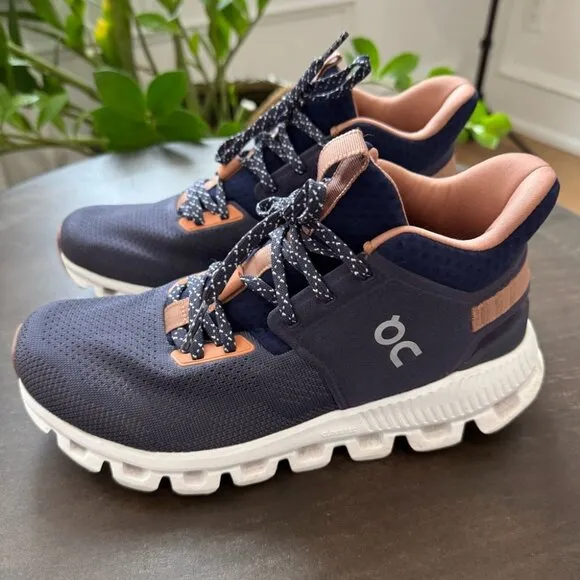 On Cloud Hi Edge Running Shoe - Navy Blue &amp; Dusty Rose - Ladies Size 7 - EUC
