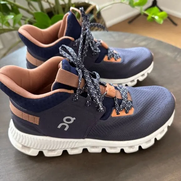 On Cloud Hi Edge Running Shoe - Navy Blue &amp; Dusty Rose - Ladies Size 7 - EUC