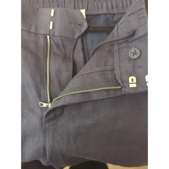 Orlebar Brown Blue Pure Linen Adjustable Side Tab Trouser Size 32x32
