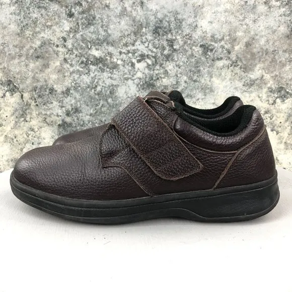 OrthoFeet Men's Size 8.5 2E Wide 520 Brown Leather Monk Strap Orthopedic Shoes