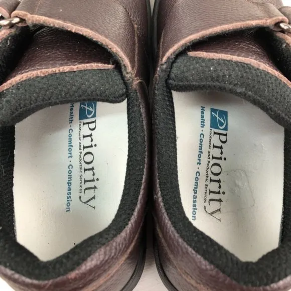 OrthoFeet Men's Size 8.5 2E Wide 520 Brown Leather Monk Strap Orthopedic Shoes