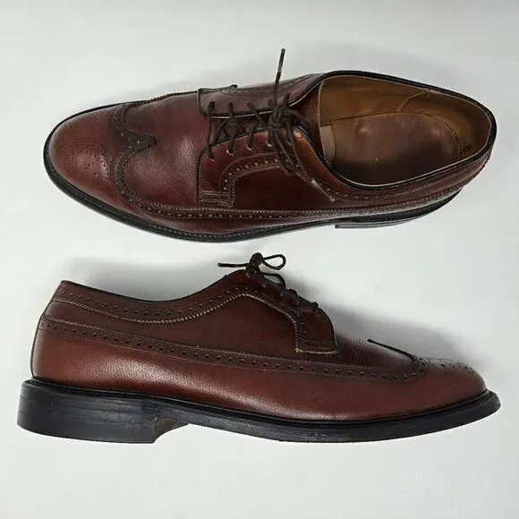 O'SULLIVAN BROWN LEATHER BROGUE LONGWING BLUCHER SHOES MADE IN USA MENS SIZE 11