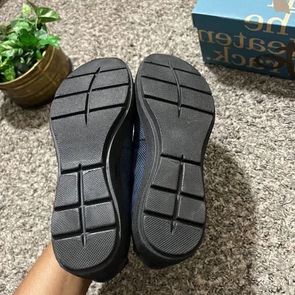 OTBT Scamper Leather Low Wedge Shoes Ankle Strap Size 7 M Blue Leather New