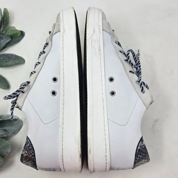 P448 Jack Suede and Leather Snake Print Metallic Sneakers Size 37
