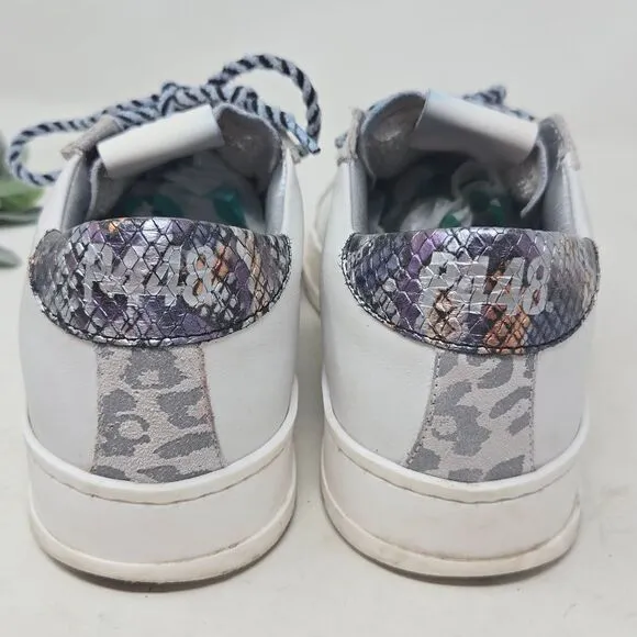 P448 Jack Suede and Leather Snake Print Metallic Sneakers Size 37