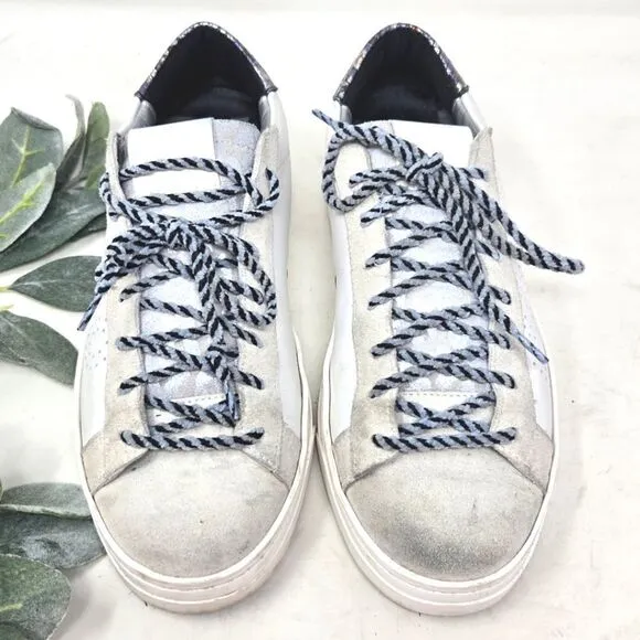 P448 Jack Suede and Leather Snake Print Metallic Sneakers Size 37