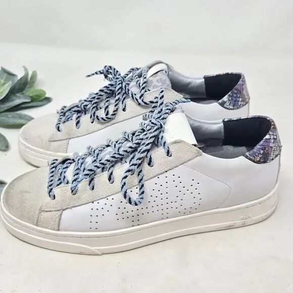 P448 Jack Suede and Leather Snake Print Metallic Sneakers Size 37