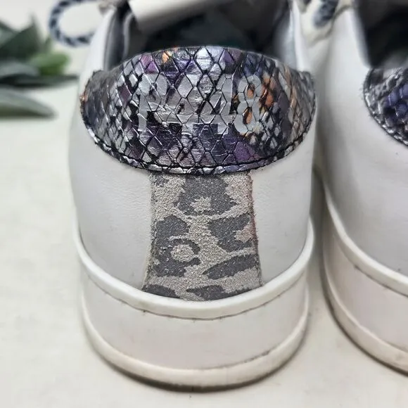 P448 Jack Suede and Leather Snake Print Metallic Sneakers Size 37