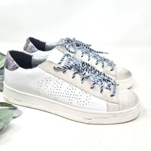 P448 Jack Suede and Leather Snake Print Metallic Sneakers Size 37
