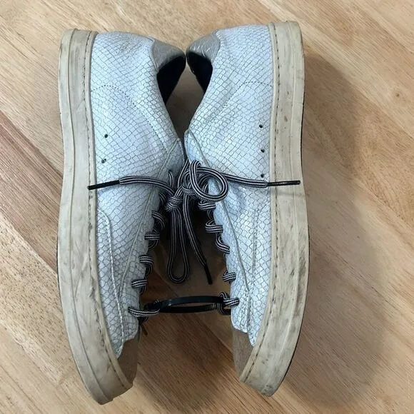 P448 John White Snakeskin Suede Leather Distressed Low Top Sneakers EU 40