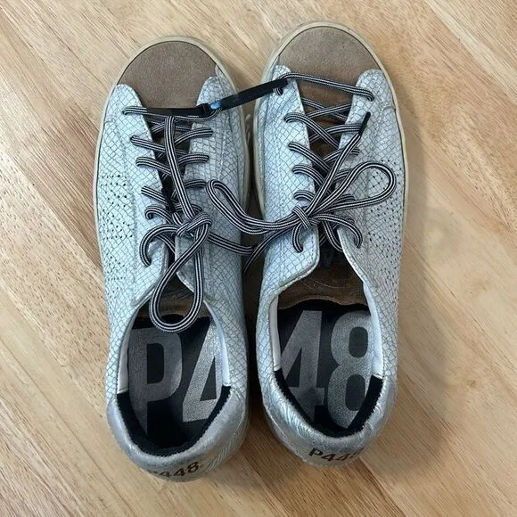 P448 John White Snakeskin Suede Leather Distressed Low Top Sneakers EU 40