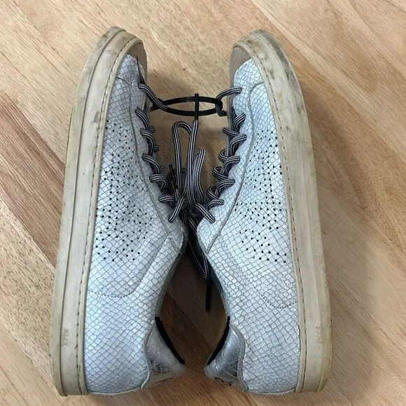 P448 John White Snakeskin Suede Leather Distressed Low Top Sneakers EU 40