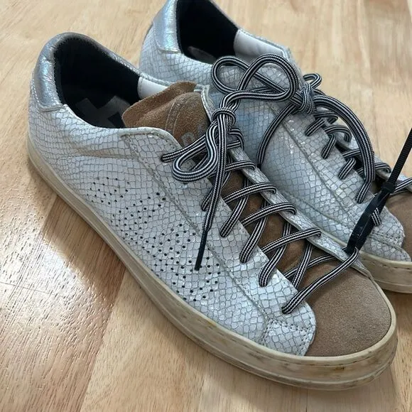 P448 John White Snakeskin Suede Leather Distressed Low Top Sneakers EU 40