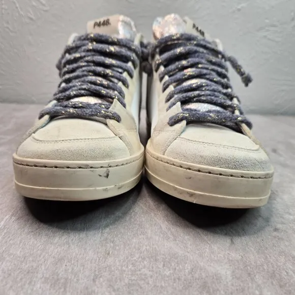 P448 Skate Shoes White Leather Streetwear Casual HIgh Top Lace Up Casual Sneaker