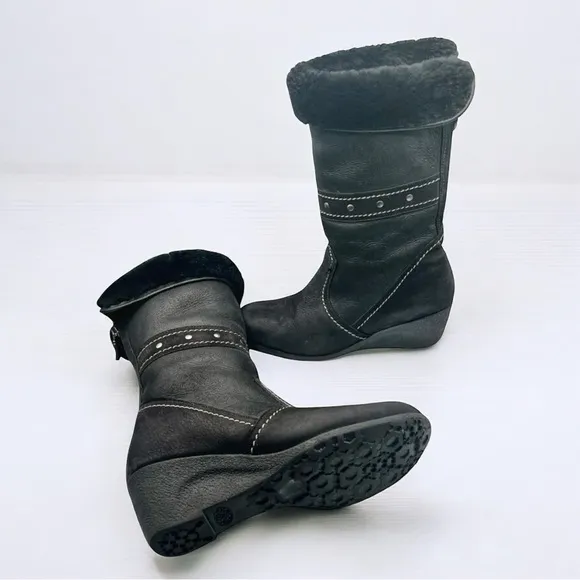 PAJAR black shearling waterproof heeled boots, sz 7