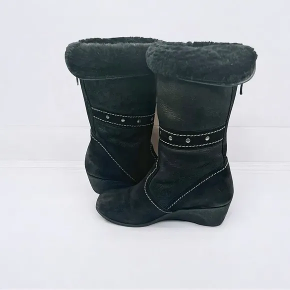 PAJAR black shearling waterproof heeled boots, sz 7