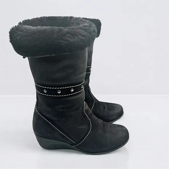 PAJAR black shearling waterproof heeled boots, sz 7