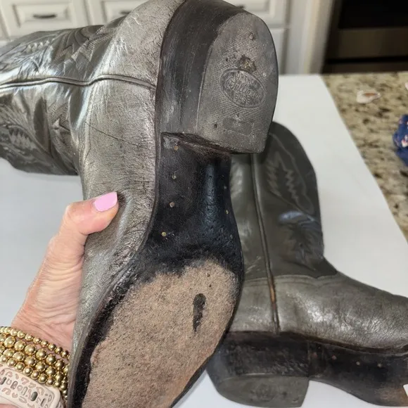 PANHANDLE SLIM GREY LEATHER WESTERN/COWBOY BOOTS Men's Size 10 D 3297