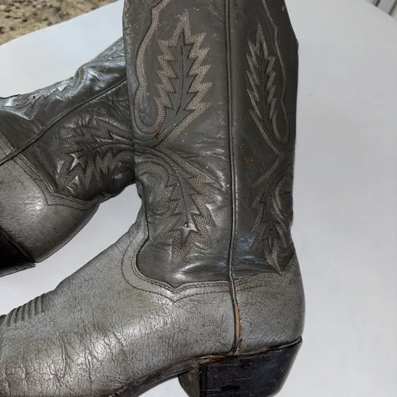 PANHANDLE SLIM GREY LEATHER WESTERN/COWBOY BOOTS Men's Size 10 D 3297
