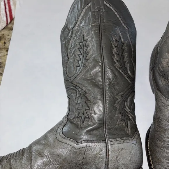 PANHANDLE SLIM GREY LEATHER WESTERN/COWBOY BOOTS Men's Size 10 D 3297
